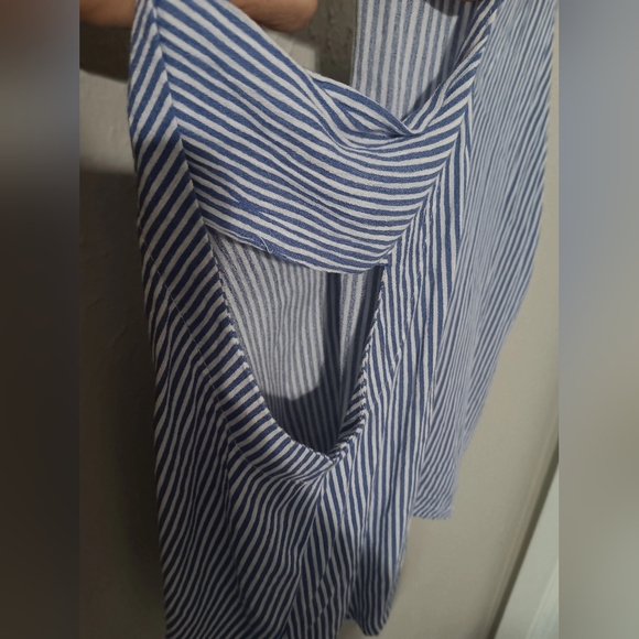 Lulu's Blue and White Asymmetrical Tie Front Tank Top - Picture 3 of 4